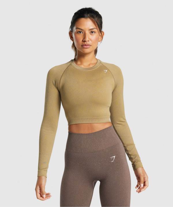 Damske Crop Top Gymshark Adapt Fleck Seamless Long Sleeve Svetlo Hnede | UD4679250